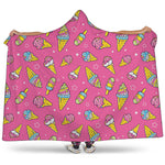 Cute Ice Cream Pattern Print Hooded Blanket