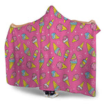 Cute Ice Cream Pattern Print Hooded Blanket