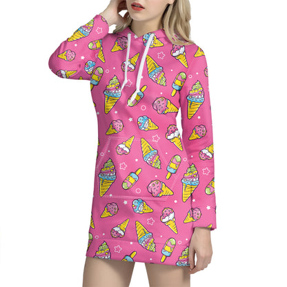 Cute Ice Cream Pattern Print Hoodie Dress