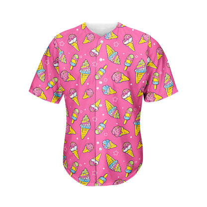 Cute Ice Cream Pattern Print Men's Baseball Jersey