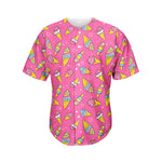 Cute Ice Cream Pattern Print Men's Baseball Jersey