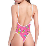 Cute Ice Cream Pattern Print One Piece High Cut Swimsuit