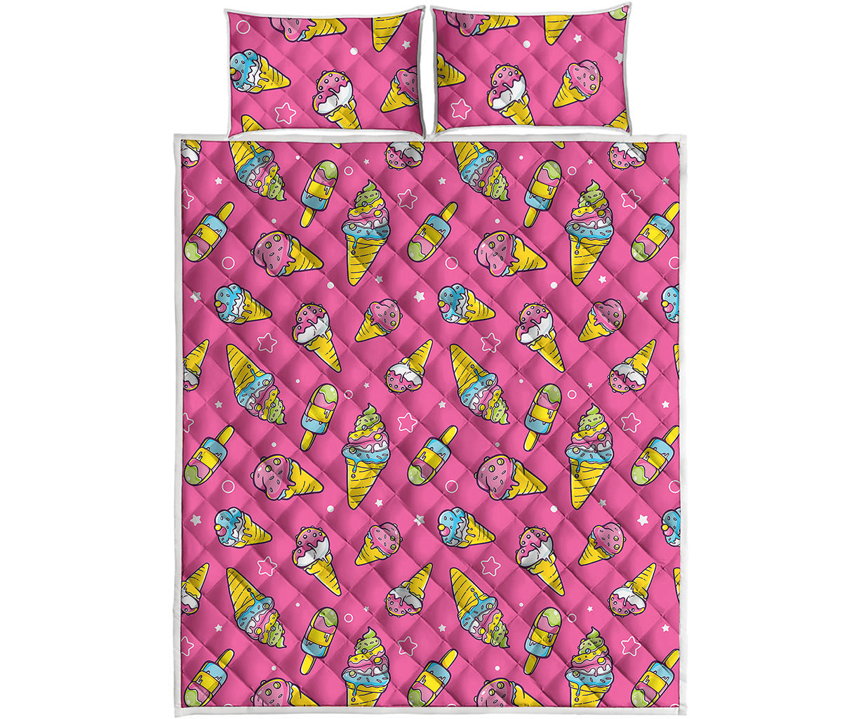 Cute Ice Cream Pattern Print Quilt Bed Set