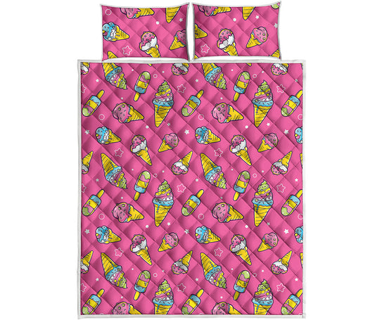 Cute Ice Cream Pattern Print Quilt Bed Set