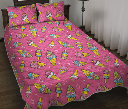 Cute Ice Cream Pattern Print Quilt Bed Set