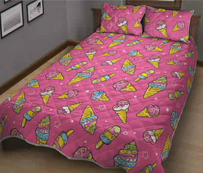 Cute Ice Cream Pattern Print Quilt Bed Set