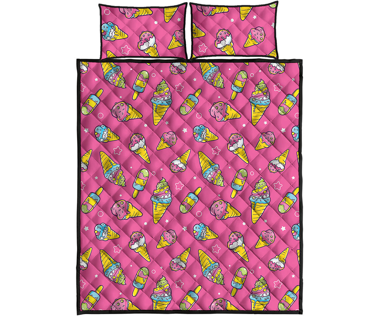 Cute Ice Cream Pattern Print Quilt Bed Set