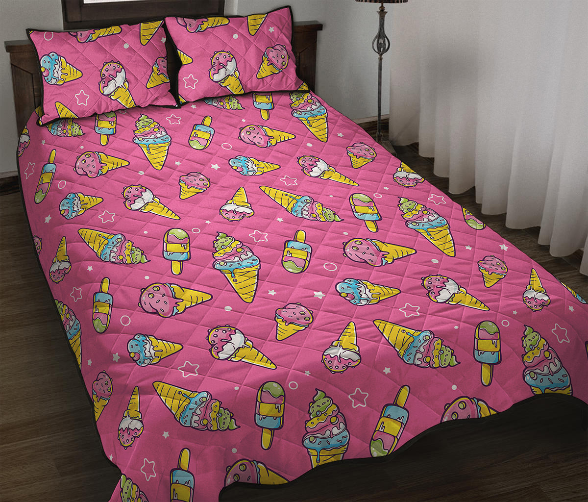 Cute Ice Cream Pattern Print Quilt Bed Set