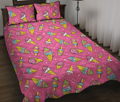 Cute Ice Cream Pattern Print Quilt Bed Set