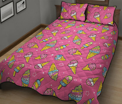 Cute Ice Cream Pattern Print Quilt Bed Set