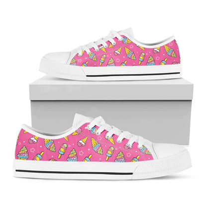 Cute Ice Cream Pattern Print White Low Top Shoes