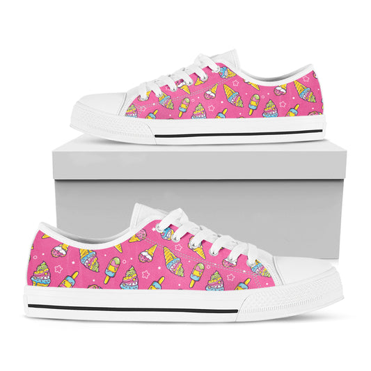 Cute Ice Cream Pattern Print White Low Top Shoes