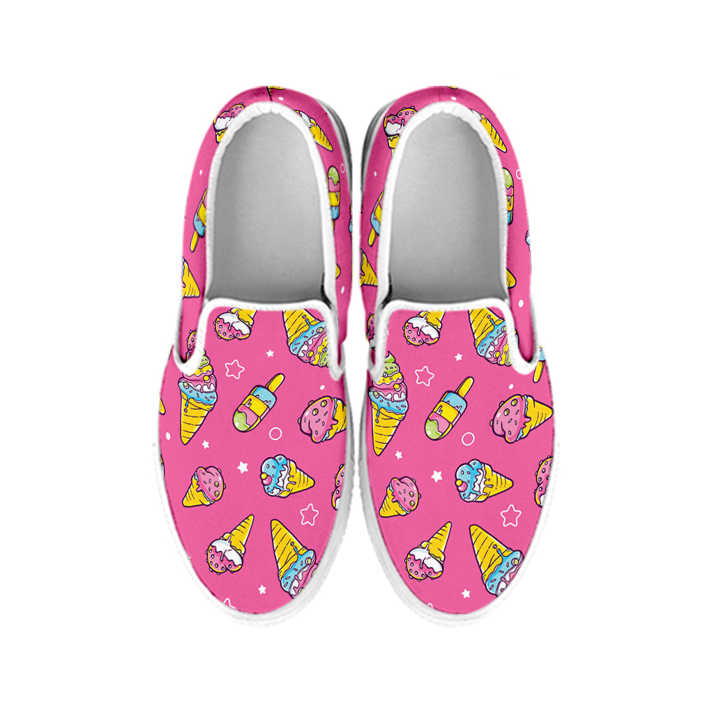 Cute Ice Cream Pattern Print White Slip On Shoes