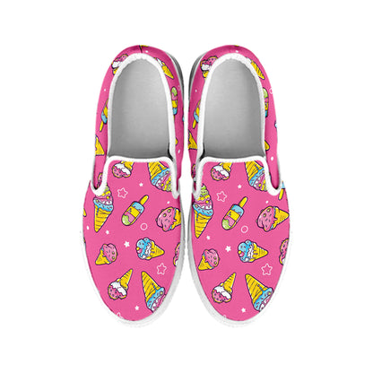 Cute Ice Cream Pattern Print White Slip On Shoes