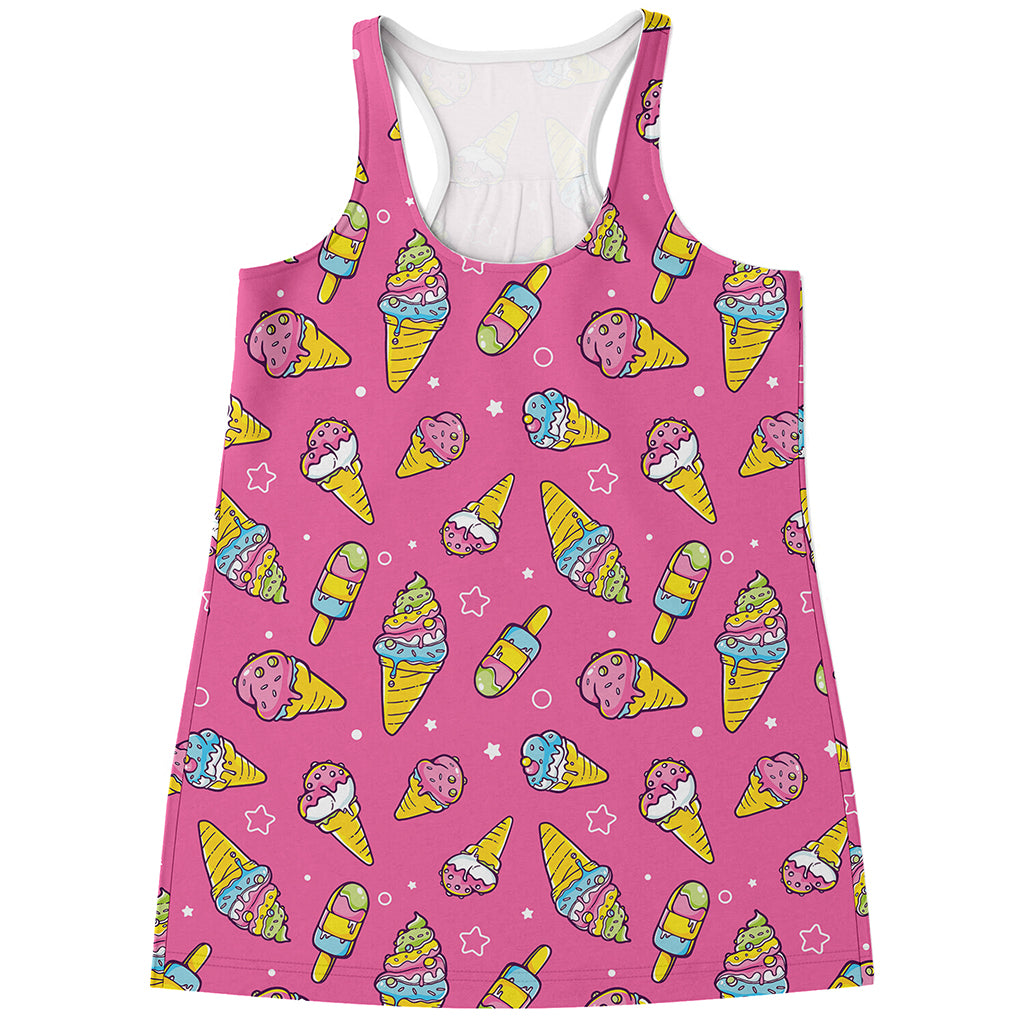 Cute Ice Cream Pattern Print Women's Racerback Tank Top