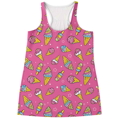 Cute Ice Cream Pattern Print Women's Racerback Tank Top