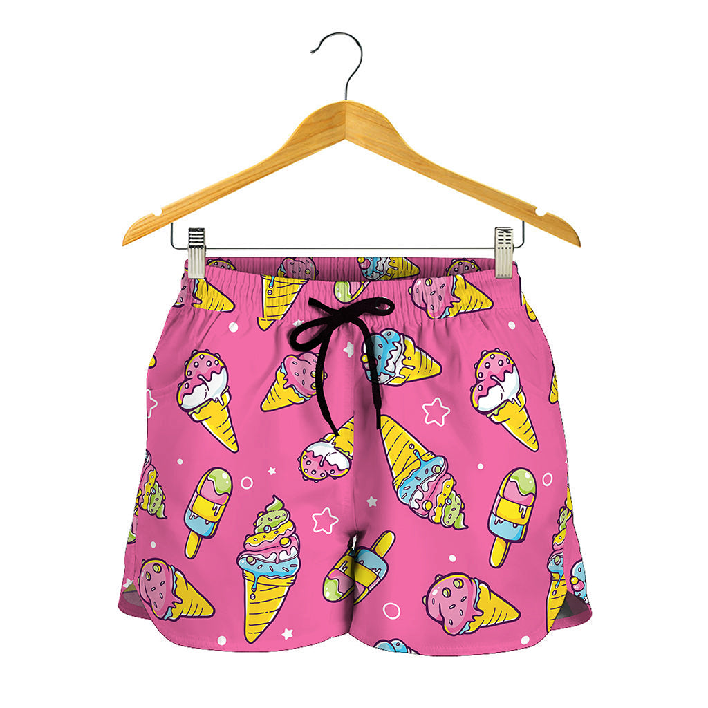 Cute Ice Cream Pattern Print Women's Shorts