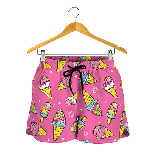 Cute Ice Cream Pattern Print Women's Shorts