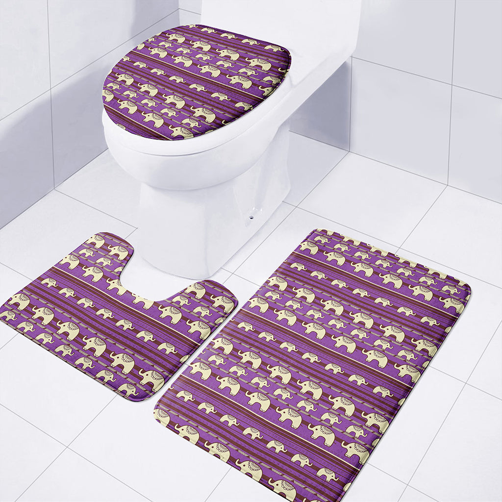 Cute Indian Tribal Elephant Print 3 Piece Bath Mat Set