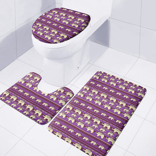 Cute Indian Tribal Elephant Print 3 Piece Bath Mat Set