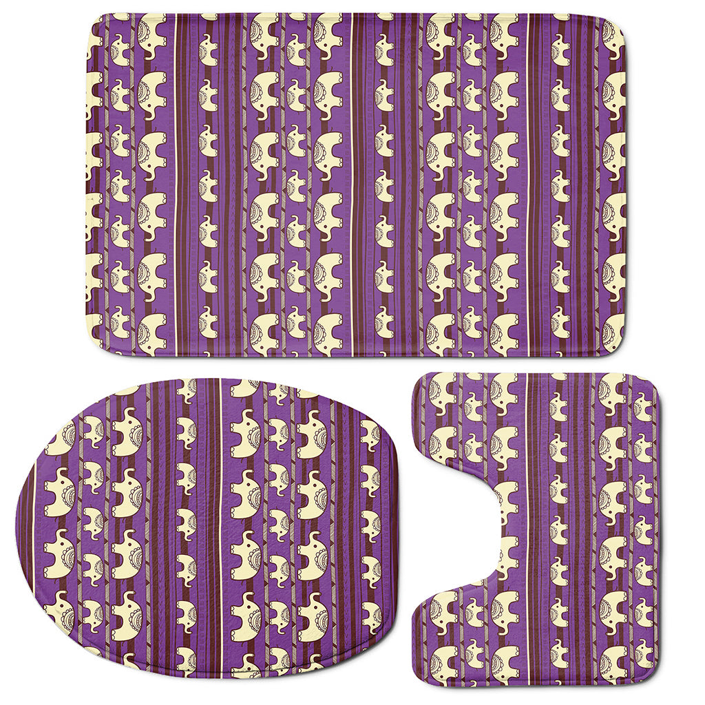 Cute Indian Tribal Elephant Print 3 Piece Bath Mat Set