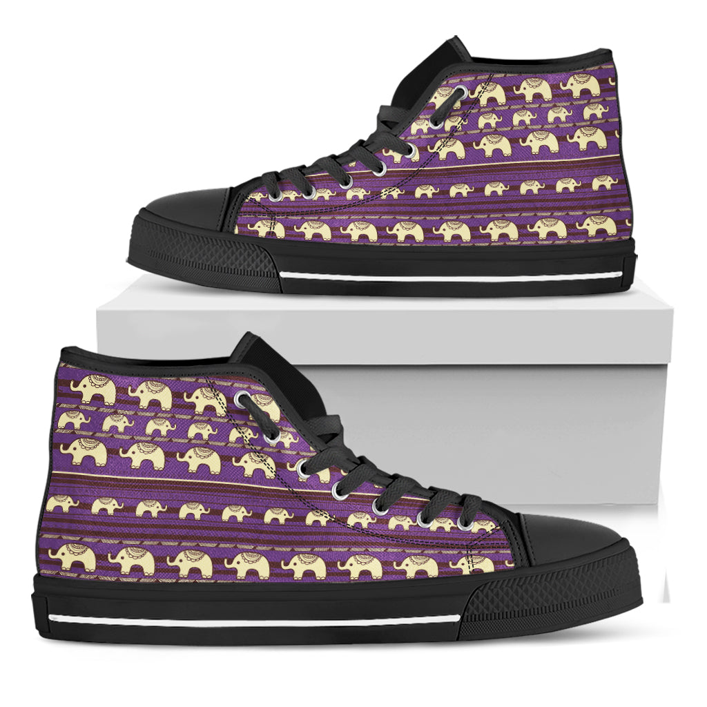 Cute Indian Tribal Elephant Print Black High Top Shoes