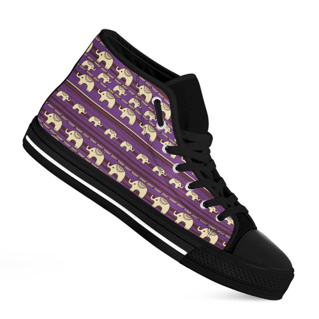 Cute Indian Tribal Elephant Print Black High Top Shoes