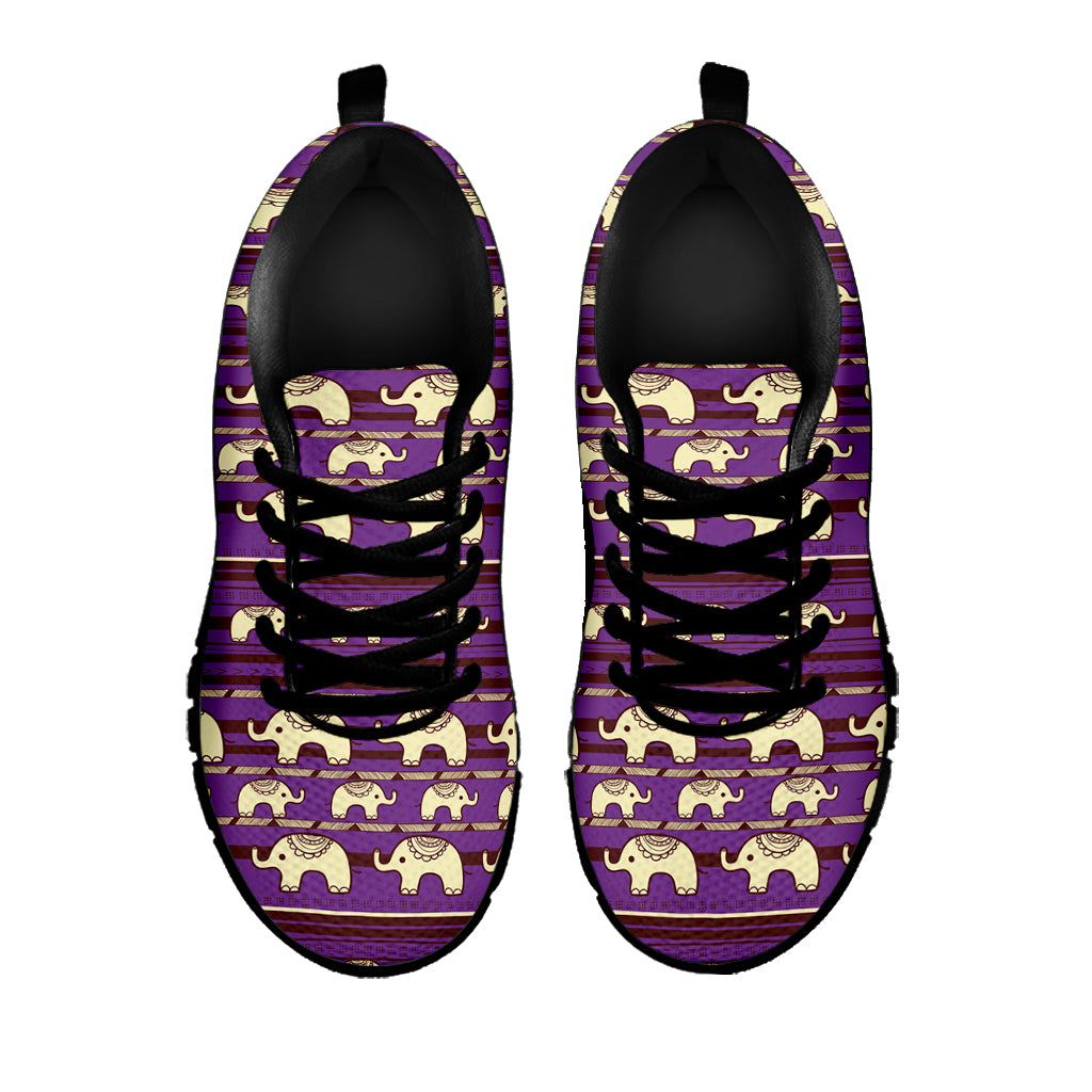 Cute Indian Tribal Elephant Print Black Sneakers