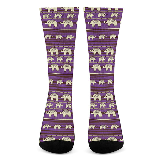 Cute Indian Tribal Elephant Print Crew Socks