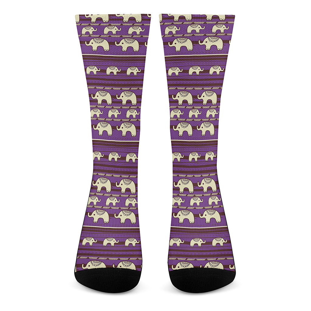 Cute Indian Tribal Elephant Print Crew Socks