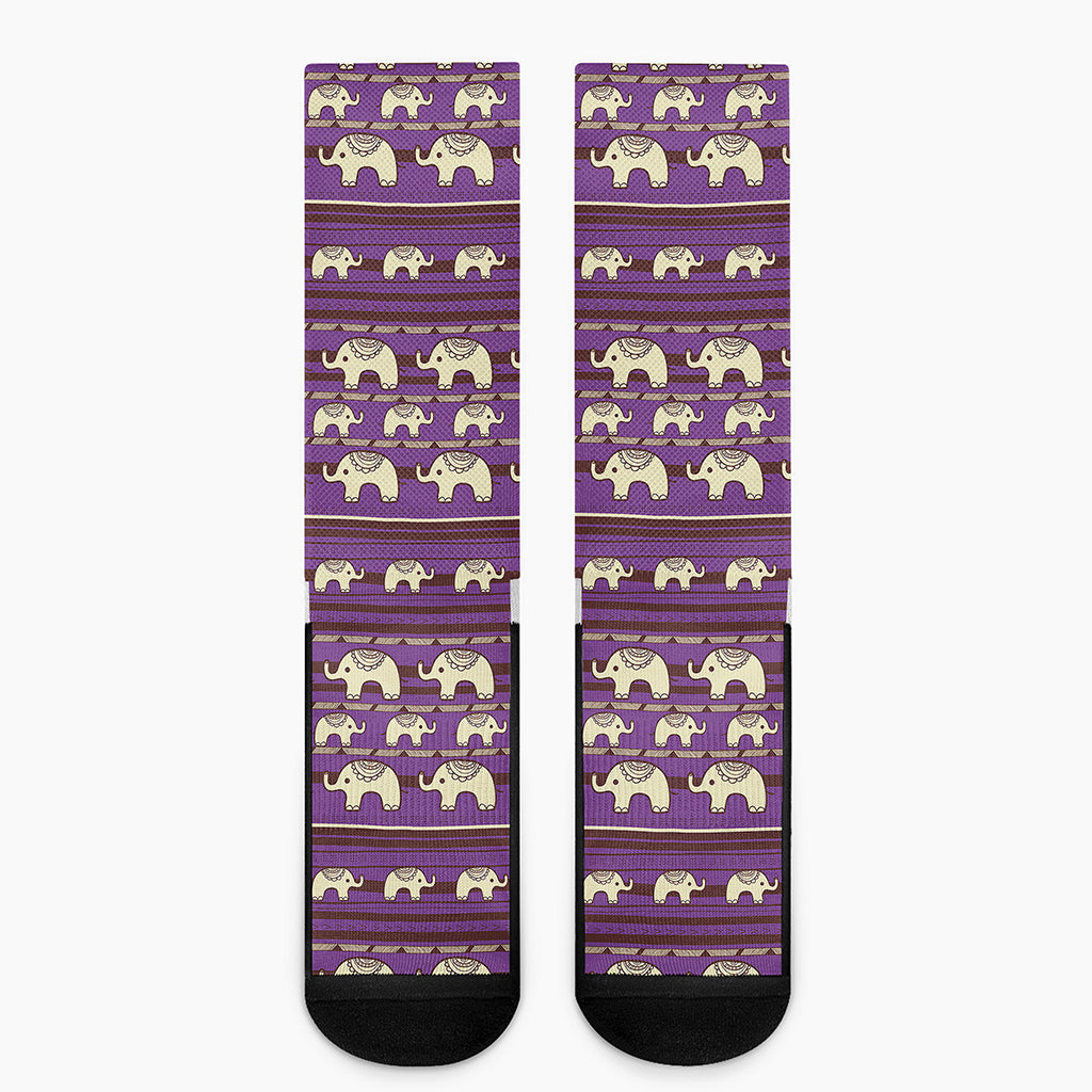 Cute Indian Tribal Elephant Print Crew Socks