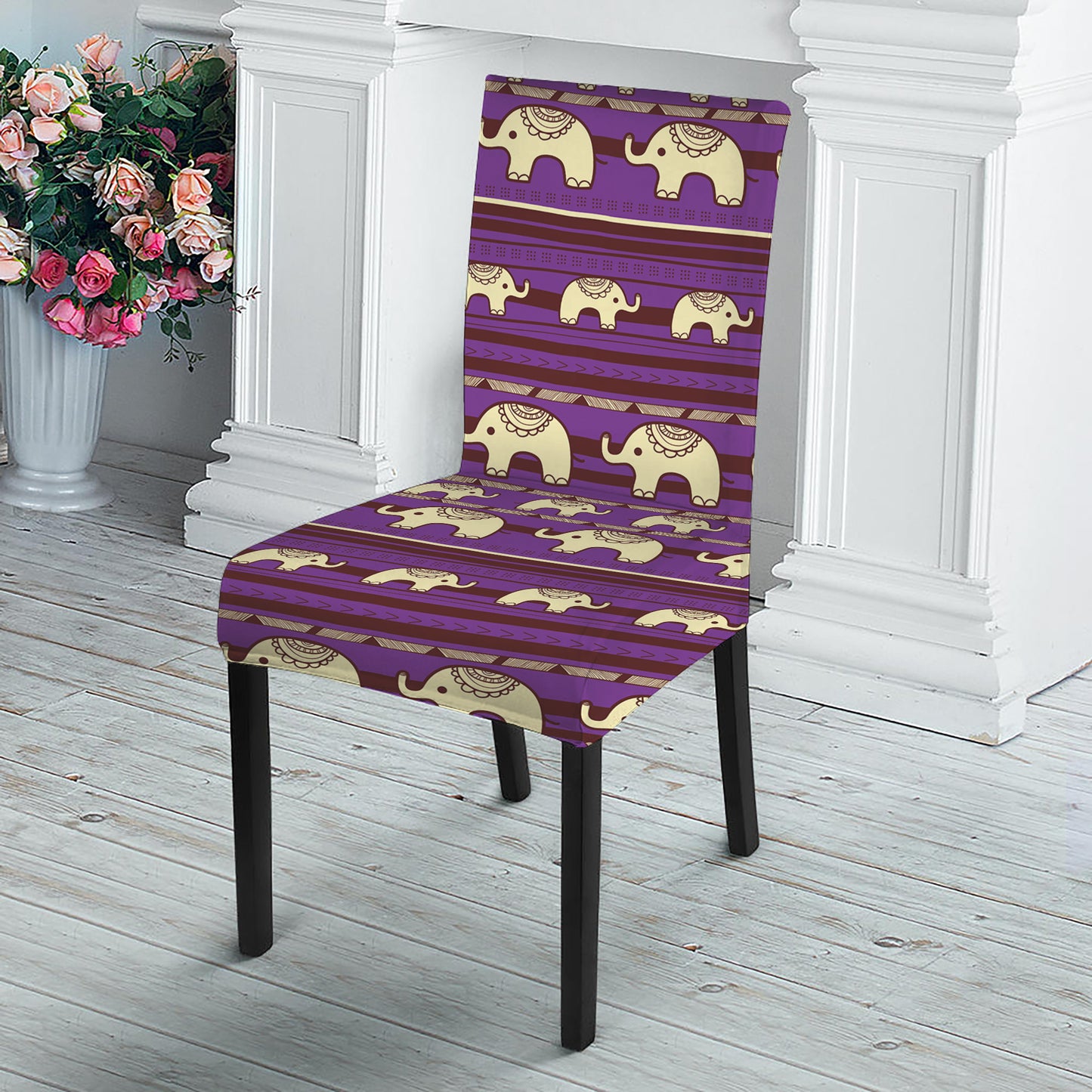 Cute Indian Tribal Elephant Print Dining Chair Slipcover