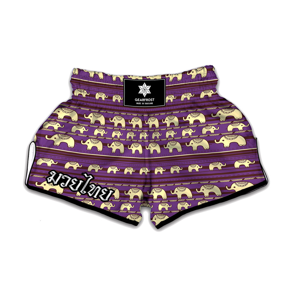 Cute Indian Tribal Elephant Print Muay Thai Boxing Shorts