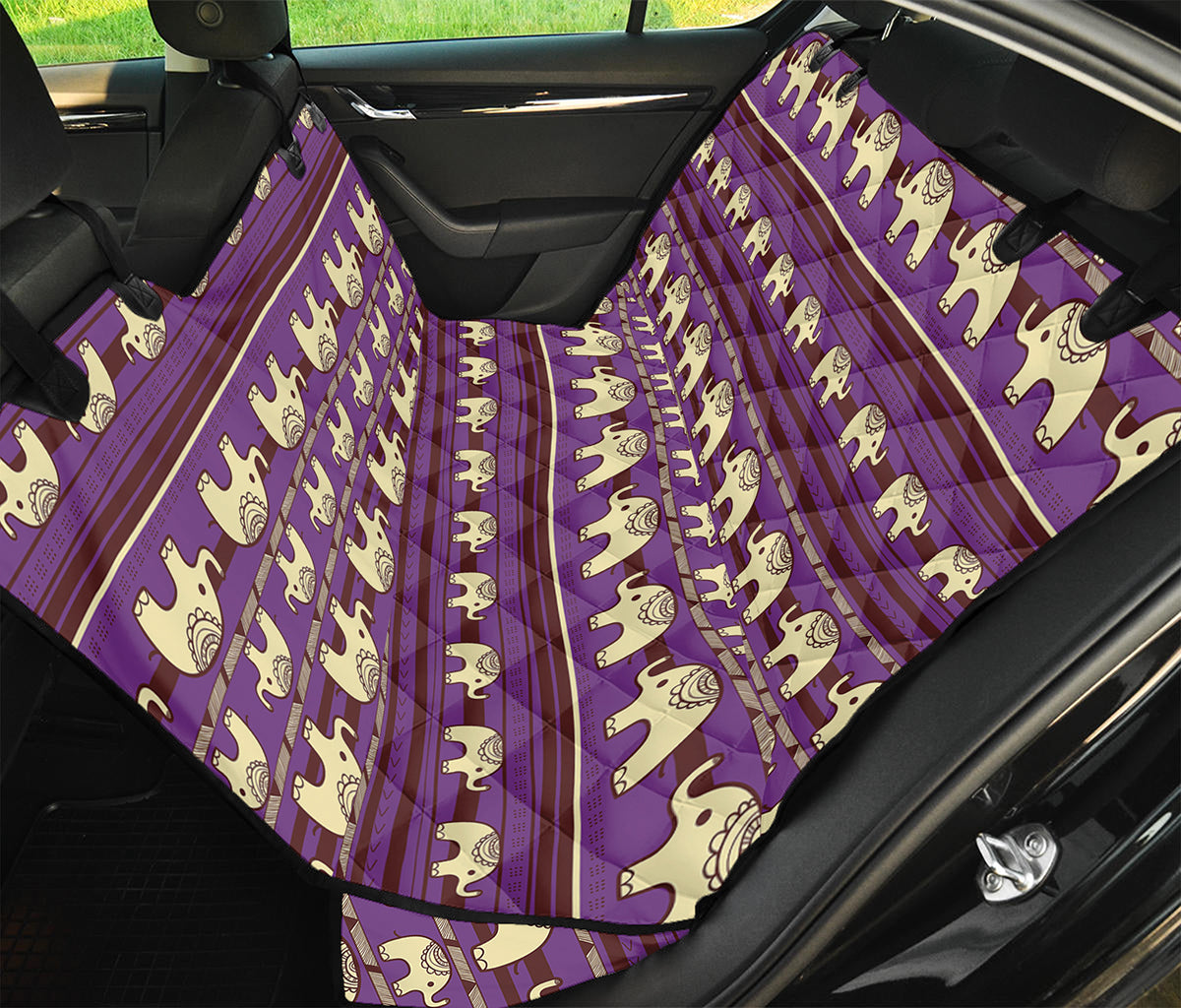 Cute Indian Tribal Elephant Print Pet Car Back Seat Cover