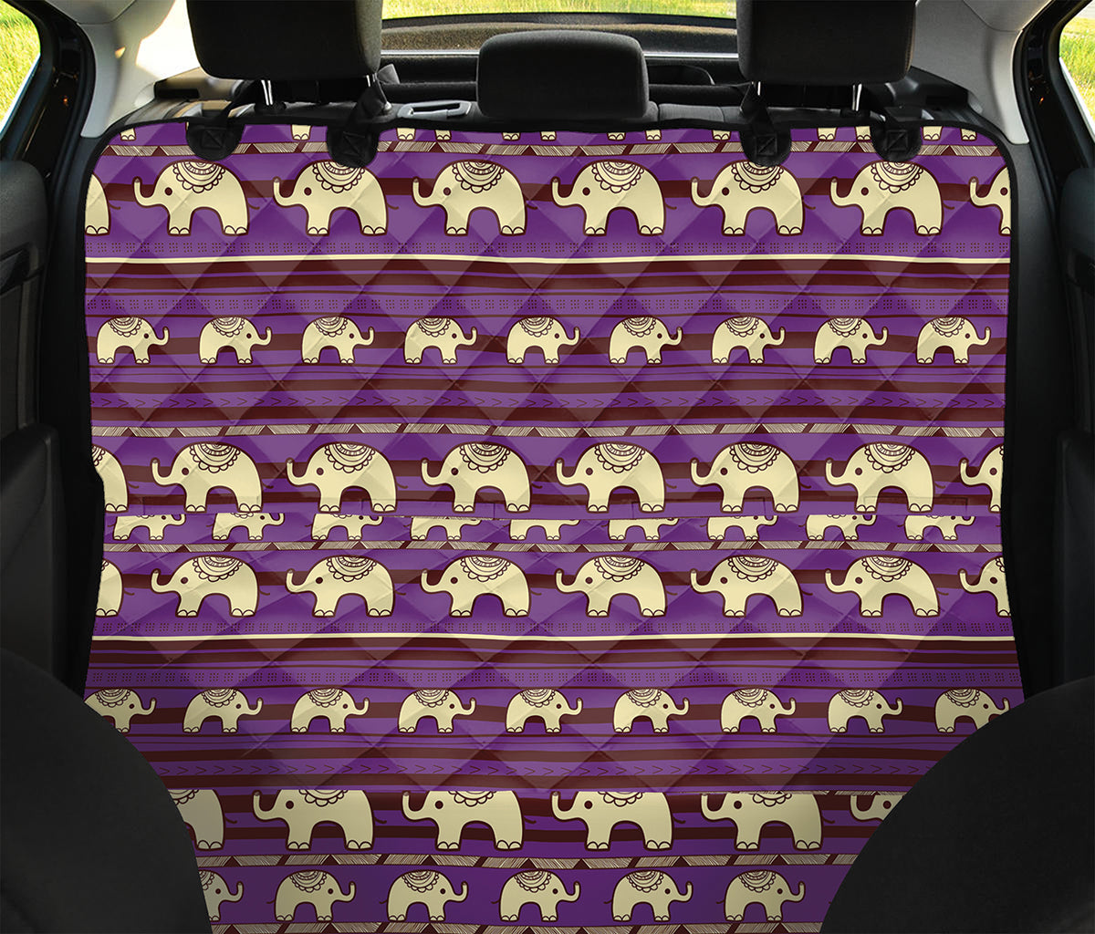 Cute Indian Tribal Elephant Print Pet Car Back Seat Cover