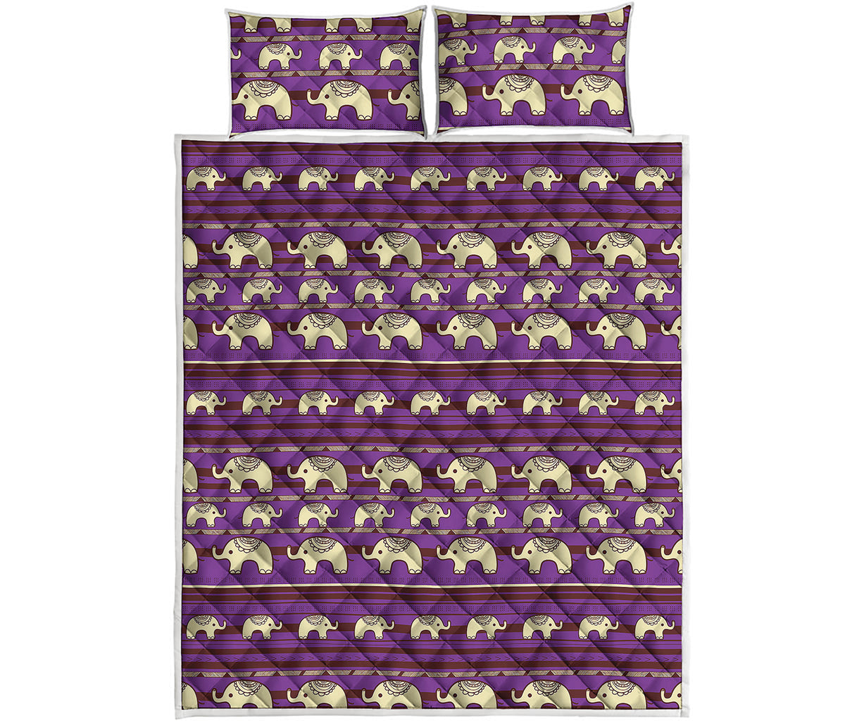 Cute Indian Tribal Elephant Print Quilt Bed Set
