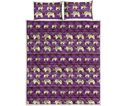 Cute Indian Tribal Elephant Print Quilt Bed Set