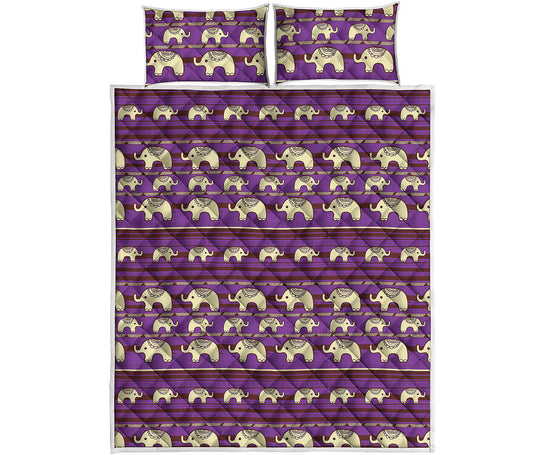 Cute Indian Tribal Elephant Print Quilt Bed Set