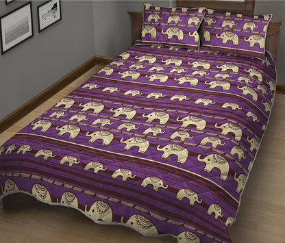 Cute Indian Tribal Elephant Print Quilt Bed Set