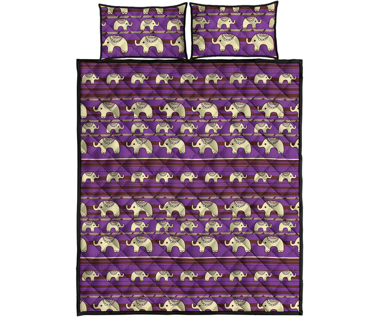 Cute Indian Tribal Elephant Print Quilt Bed Set