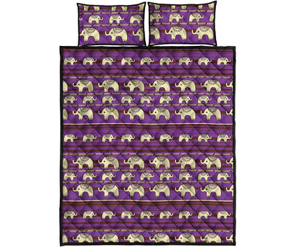 Cute Indian Tribal Elephant Print Quilt Bed Set