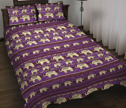 Cute Indian Tribal Elephant Print Quilt Bed Set