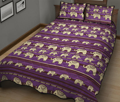 Cute Indian Tribal Elephant Print Quilt Bed Set