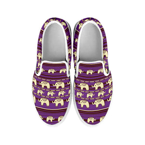 Cute Indian Tribal Elephant Print White Slip On Shoes