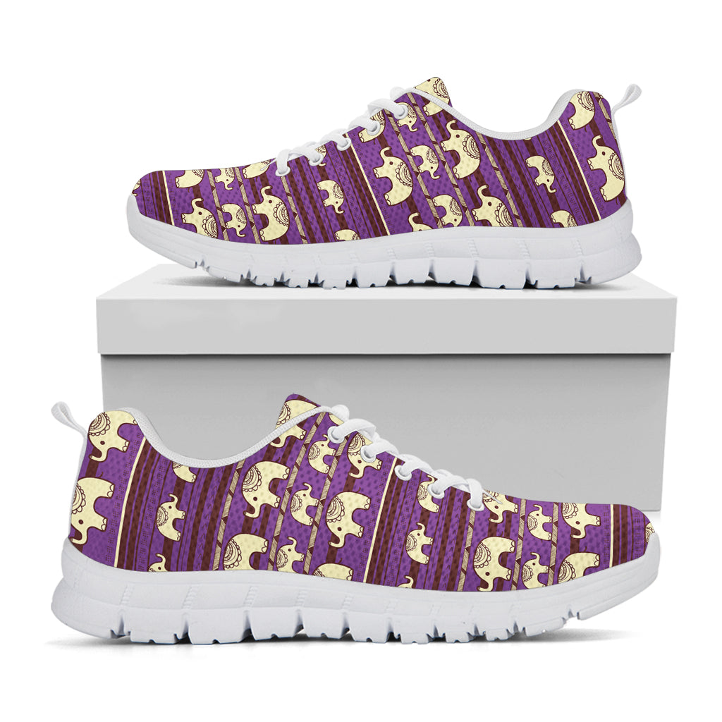 Cute Indian Tribal Elephant Print White Sneakers