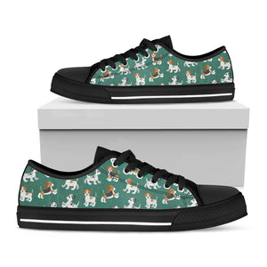 Cute Jack Russell Terrier Pattern Print Black Low Top Shoes