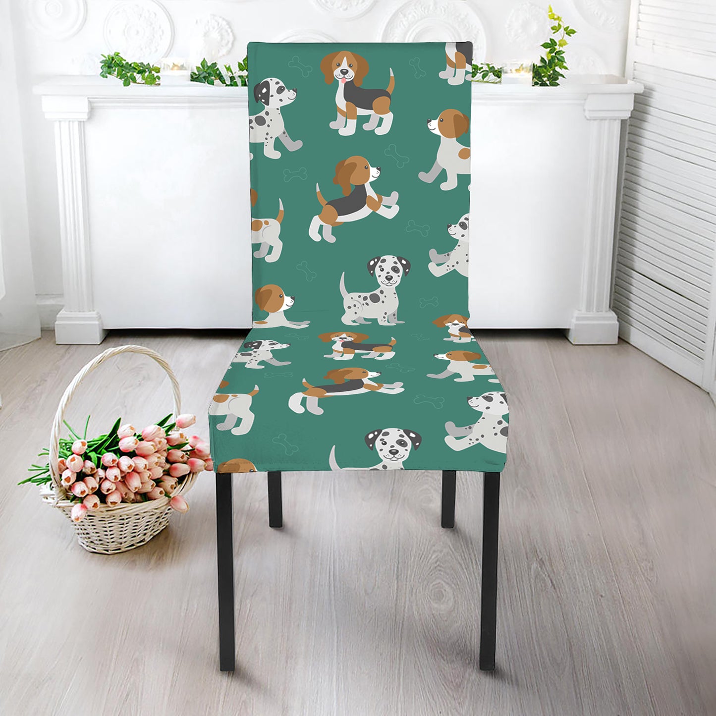 Cute Jack Russell Terrier Pattern Print Dining Chair Slipcover