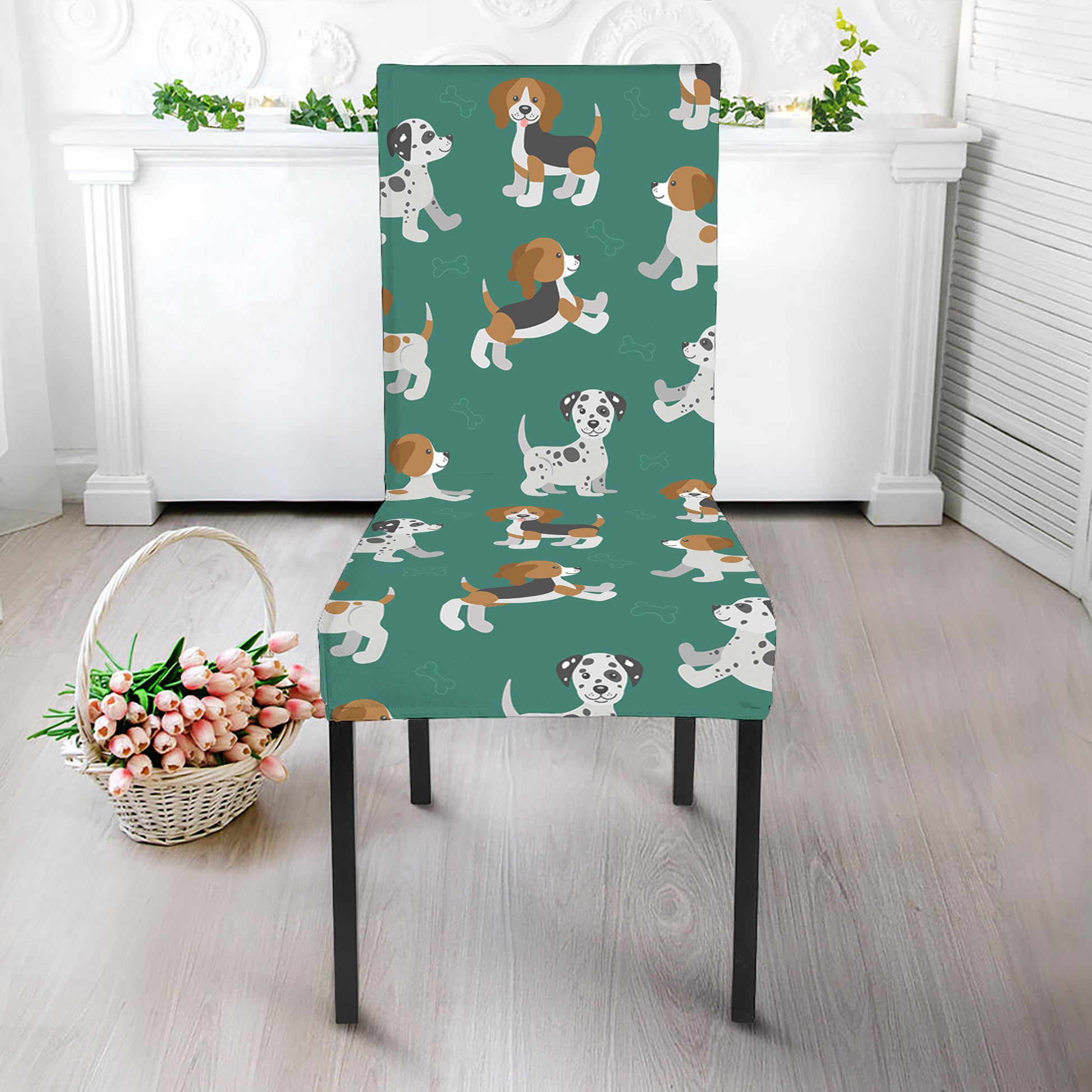 Cute Jack Russell Terrier Pattern Print Dining Chair Slipcover