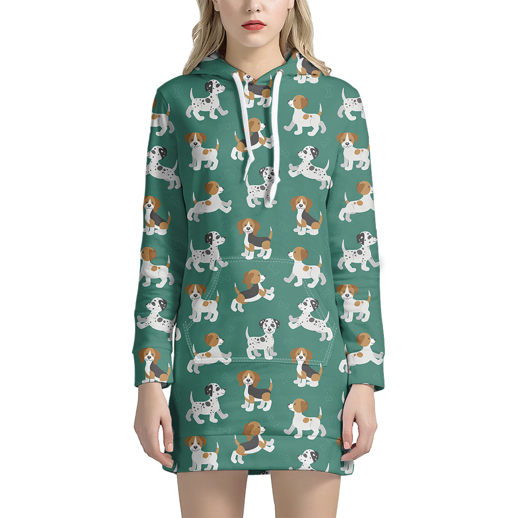 Cute Jack Russell Terrier Pattern Print Hoodie Dress