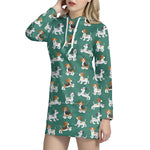 Cute Jack Russell Terrier Pattern Print Hoodie Dress